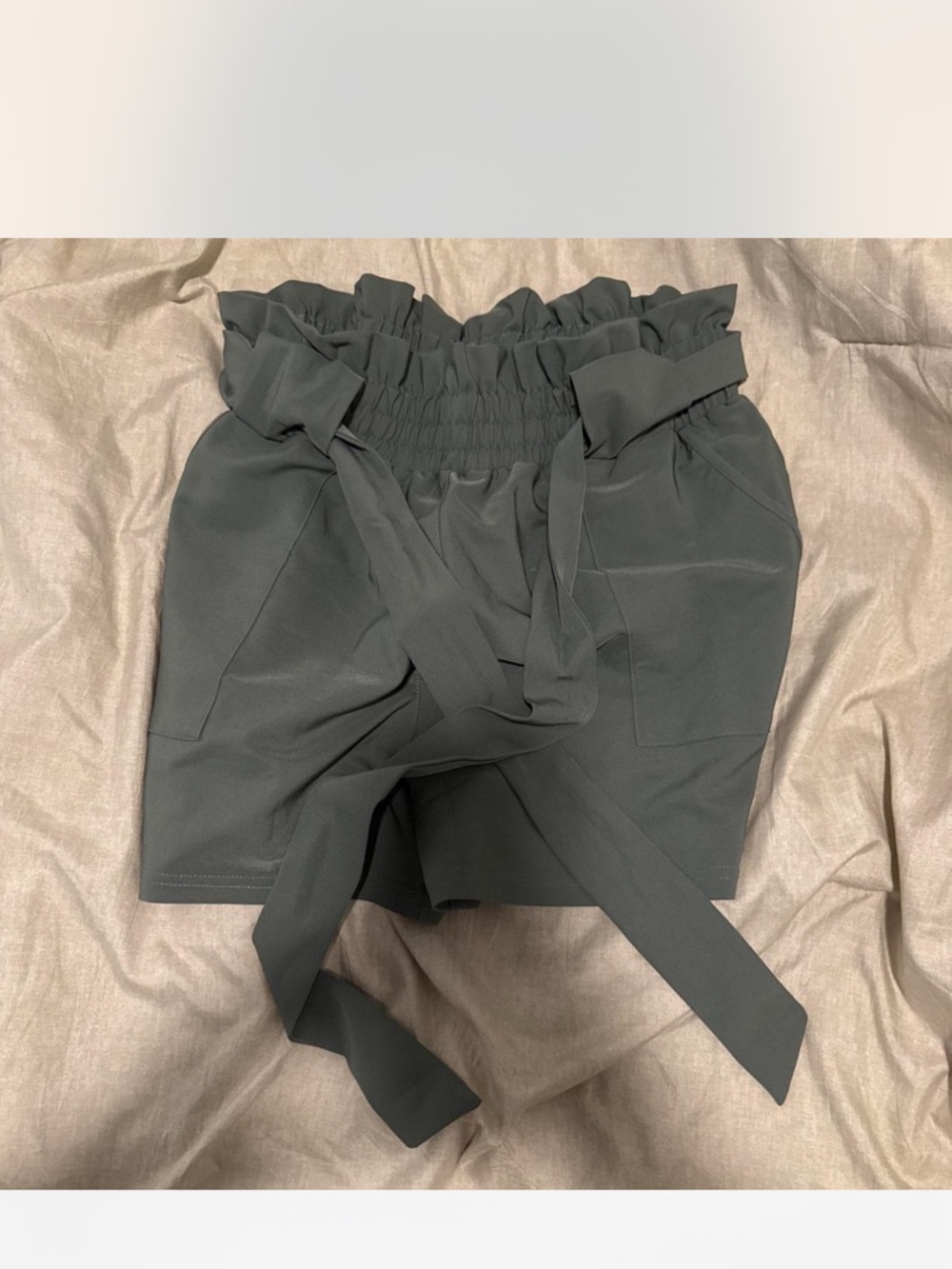 Grace Karin green High-Waist Paperbag Shorts with Tie